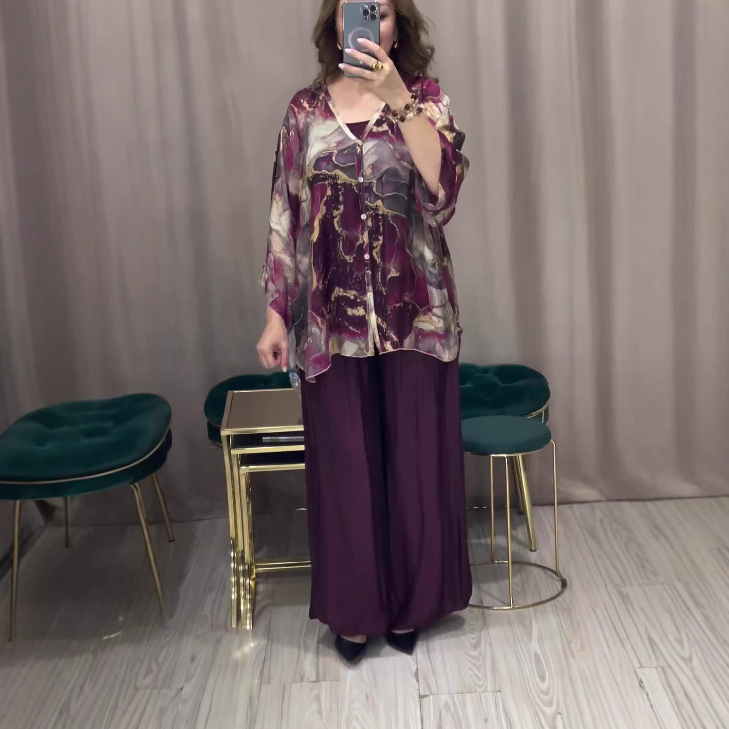 Ensemble chemise imprimée à jambe large pour femme, mode printemps