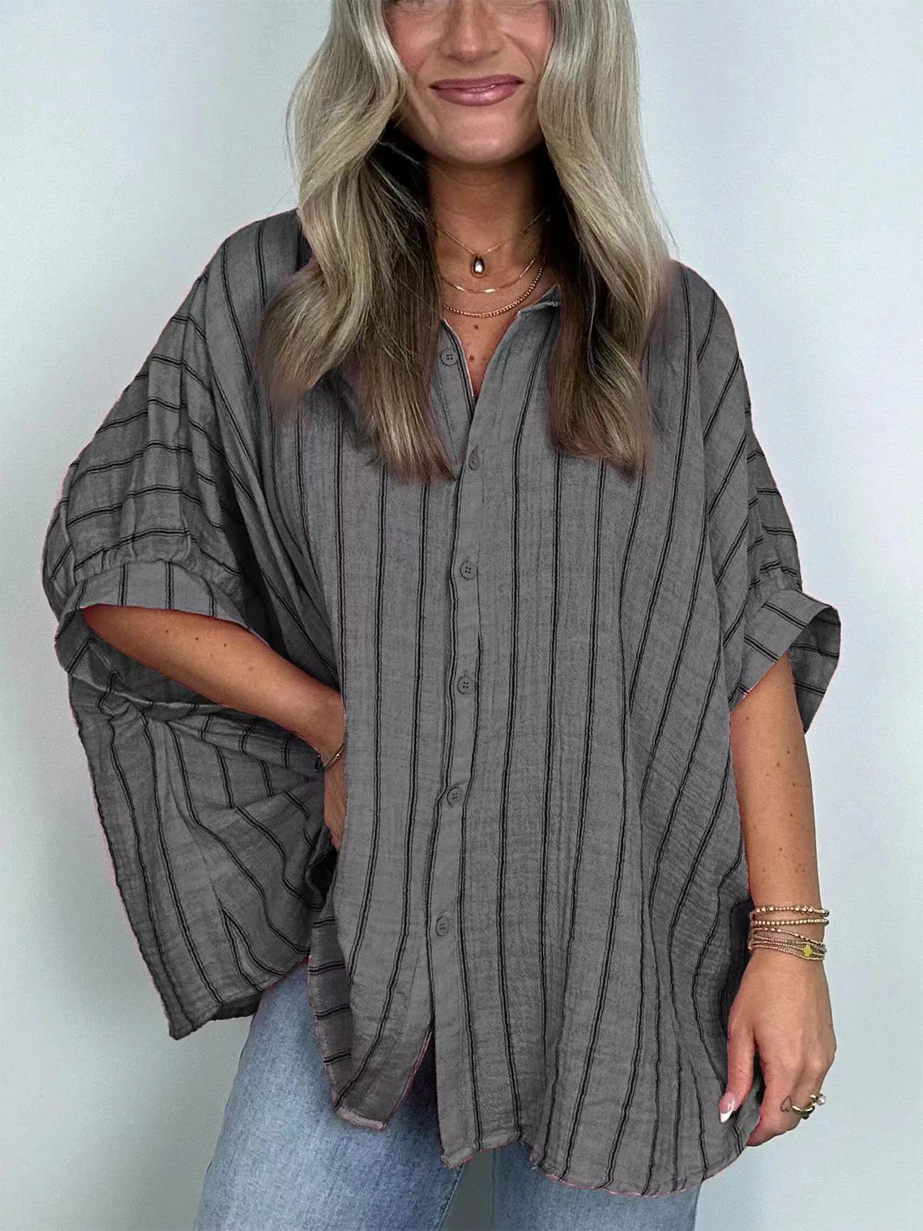 Women's Striped Print Loose Casual Shirt Blouses