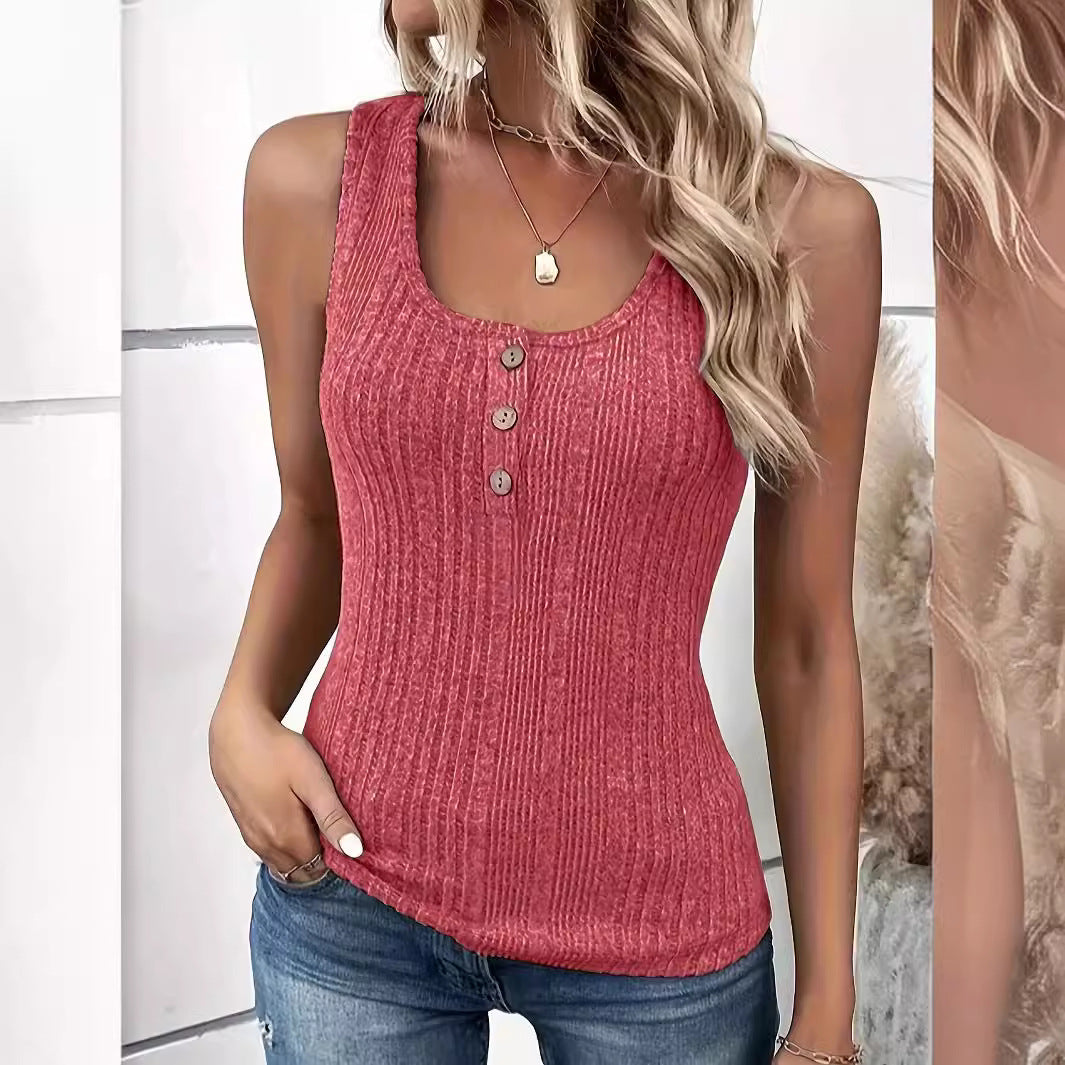 Women's Solid Color Buttons Fashion Camisole T-shirt Tops