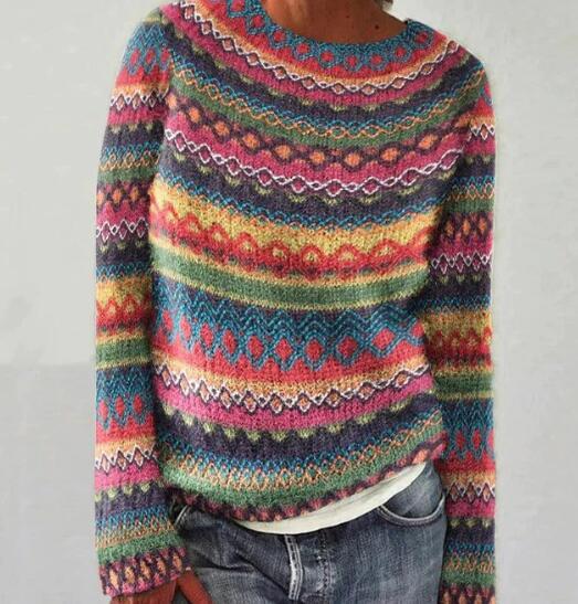 Women's Round Neck Multicolor Loose Fashion Pullover Sweaters