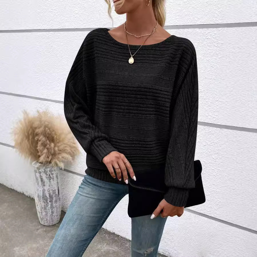 Women's Sunken Stripe Batwing Sleeve T-shirt Blouses