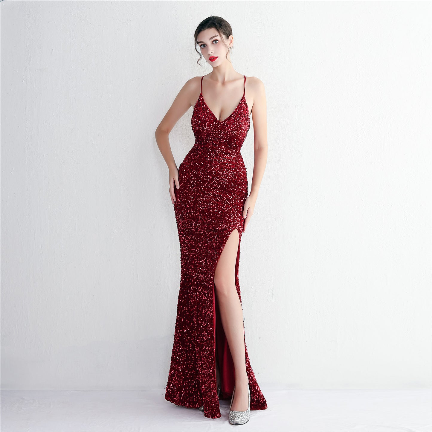 Veet Bottom Sequin Sling Party Sequined Dress Long Evening Dresses