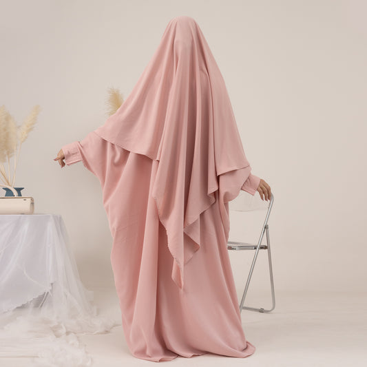 Robe à manches chauve-souris de couleur unie avec robes ajoutées