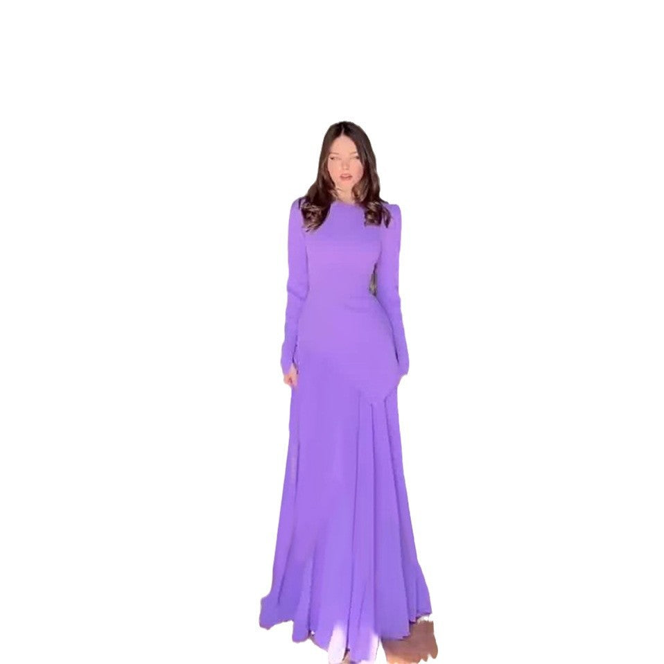 Women's Summer Round Neck Long Sleeve Fashion Oblique Dresses