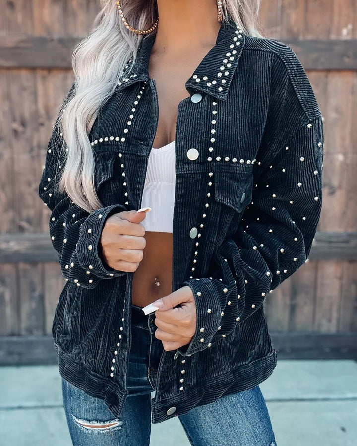 Early Autumn Casual Fashion Corduroy Rivet Jackets