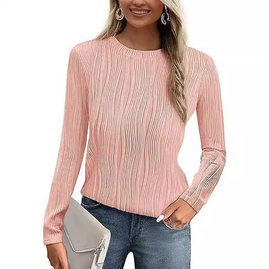 Women's T-shirt Autumn Long Sleeve Round Neck Water Blouses