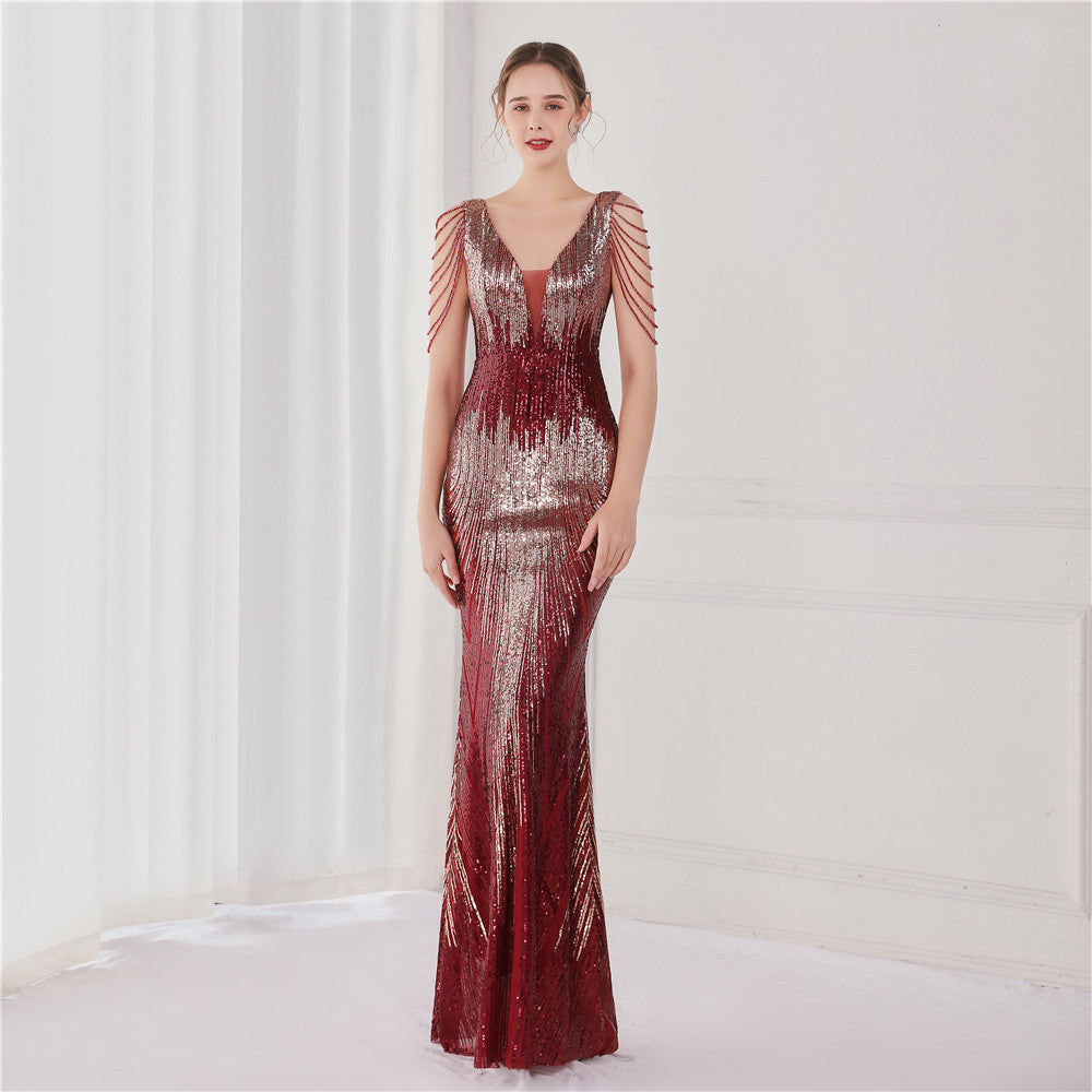 Sequined Fishtail Formal Dress Performance Banquet Evening Dresses