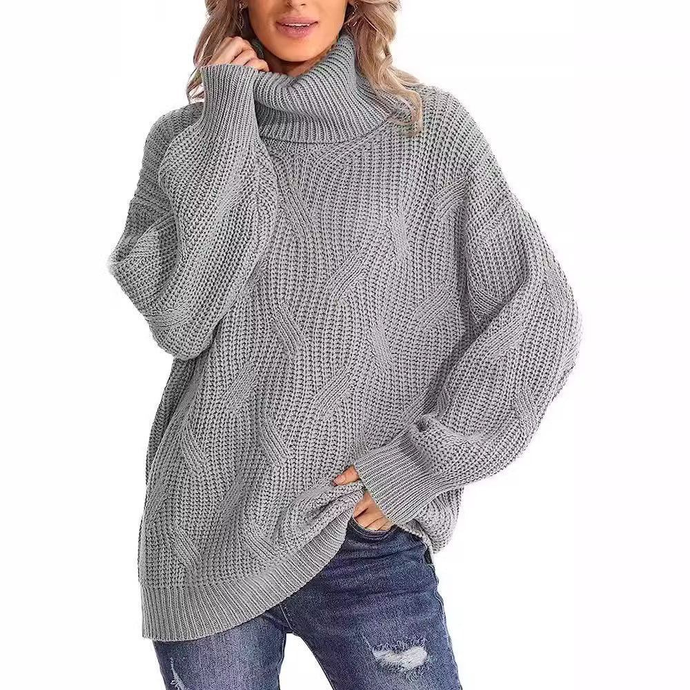 Women's Loose High Collar Twisted Knitted Pullover Sweaters