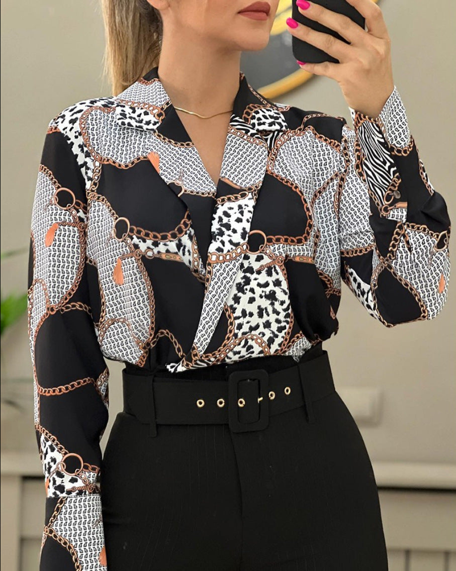 Women's Autumn Loose Long Sleeve Pullover Print Blouses