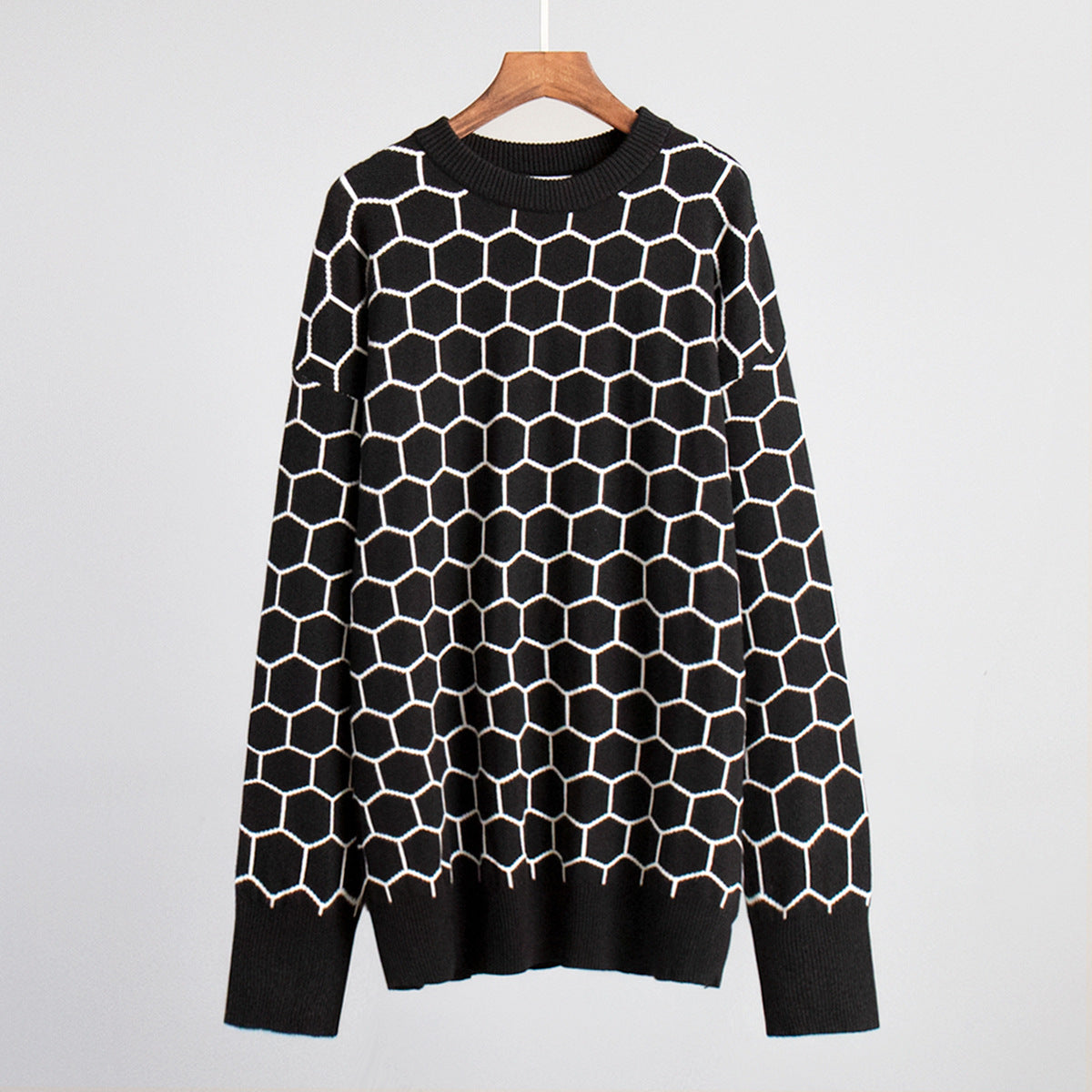 Neck Honey Loose Temperament Versatile Lattice Sweaters