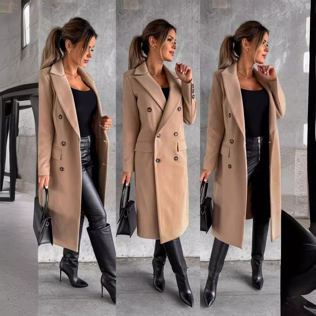 Women's Minimalist Long Sleeve Double Breasted Woolen Coats