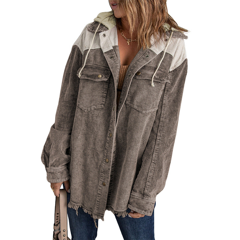 Women's For Color Contrast Patchwork Single-breasted Loose Jackets