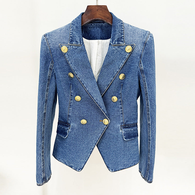 Stylish Elegant Slim Double-breasted Washed Denim Blazers