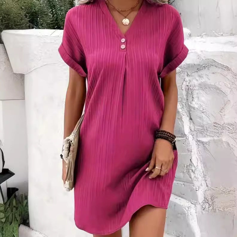 Women's Solid Color Pullover Comfort Casual Button Dresses