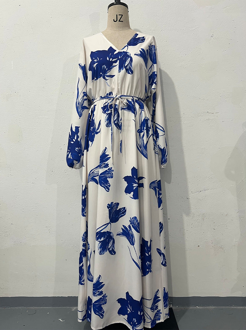 Spring Printing Elegant Flower French Maxi Dresses