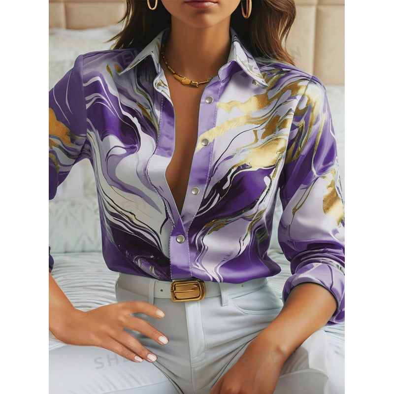 Long Sleeve Lapel Loose Button Shirt Blouses