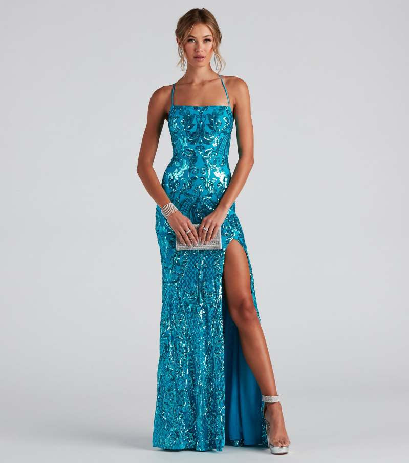 Sequined Dress Elegant Slit Banquet Party Evening Dresses