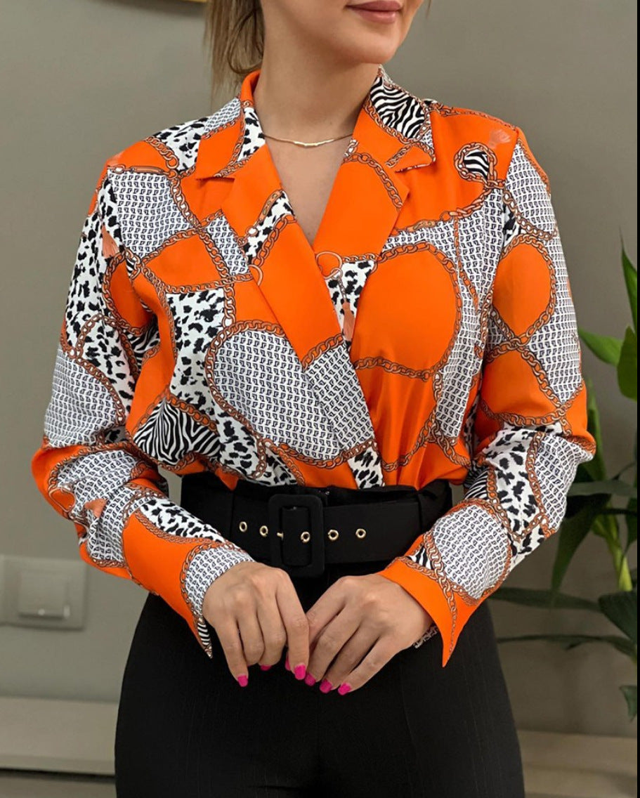 Women's Autumn Loose Long Sleeve Pullover Print Blouses