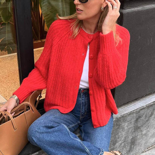 Women's Fashion Casual Solid Color Knitted Round Cardigans