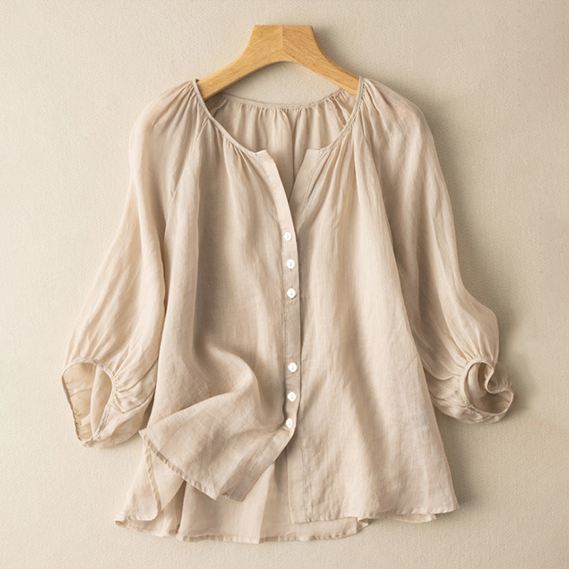 Women's Shirt Casual Solid Color Waist Loose Blouses