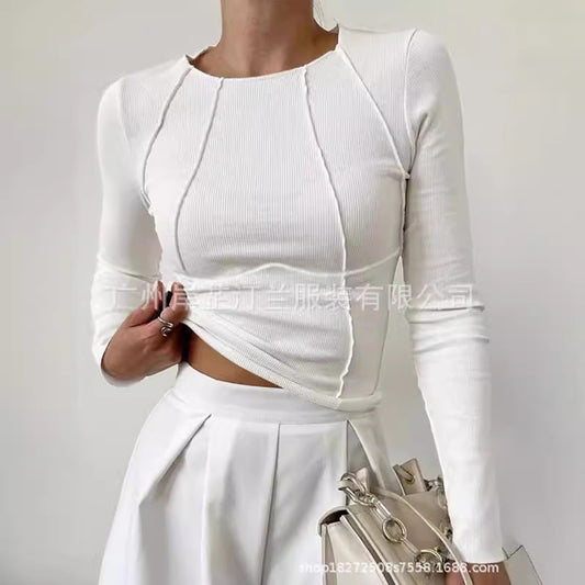 Women's Split Chest Long Sleeve Round Neck Blouses