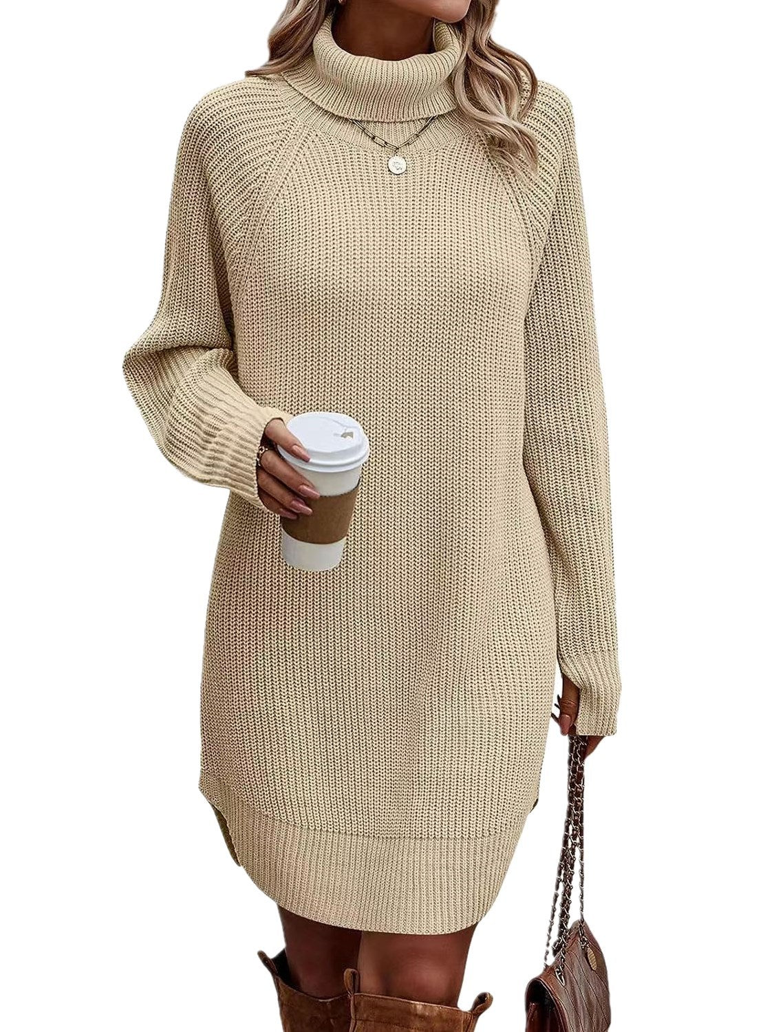 Women's Fashionable With Pullover High Collar Dress Knitwear