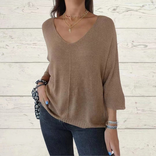 Women's Color Loose Three-quarter Sleeve Batwing Shirt Knitwear