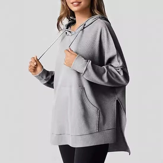 Pull tricoté à fente latérale pour femme avec poche