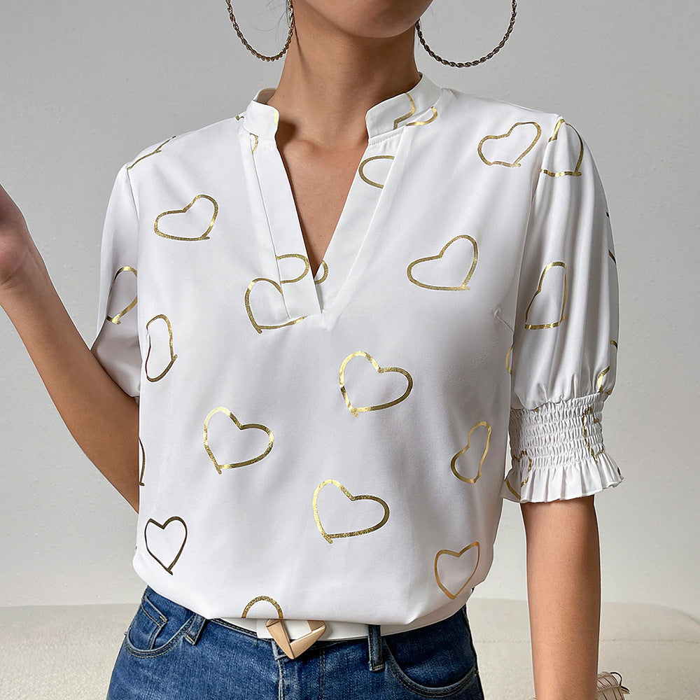 Women's Kai Kuo Heart Printing Shirt Summer Blouses