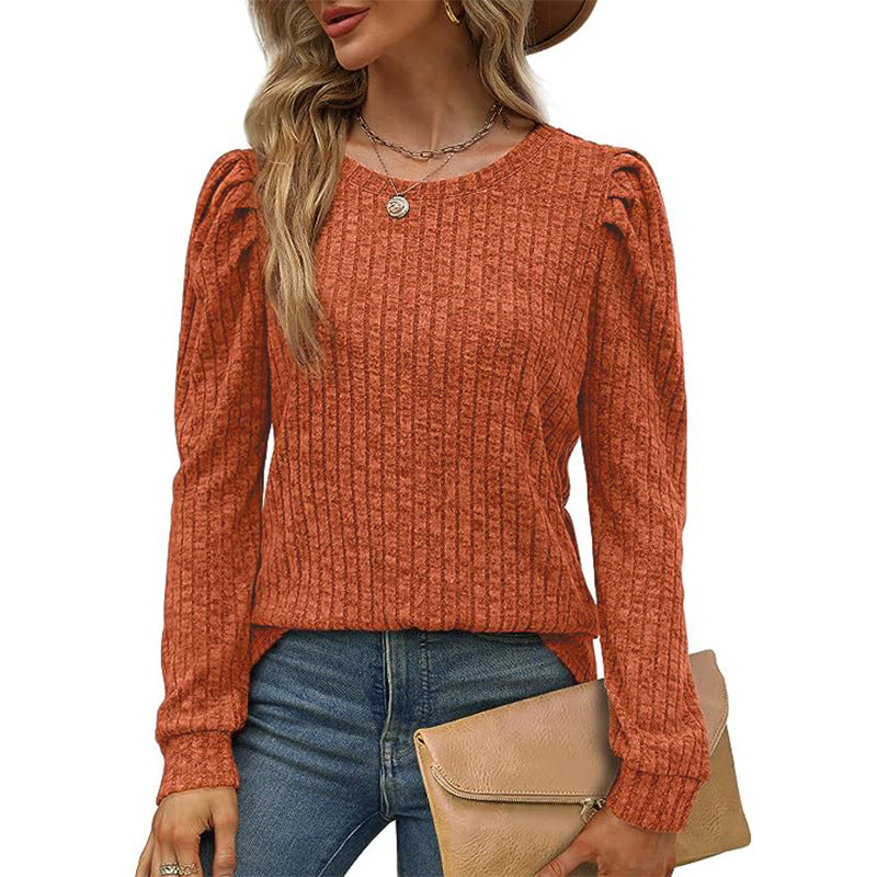 Women's Fashion Round Neck Puff Sleeve Loose Knitwear