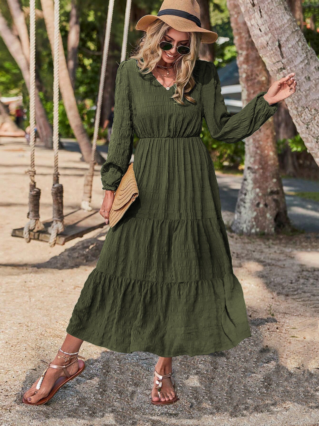 Robe à manches lanternes style printemps pour femmes