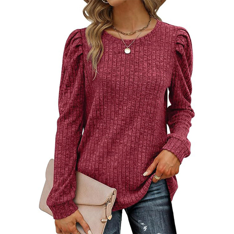 Women's Fashion Round Neck Puff Sleeve Loose Knitwear