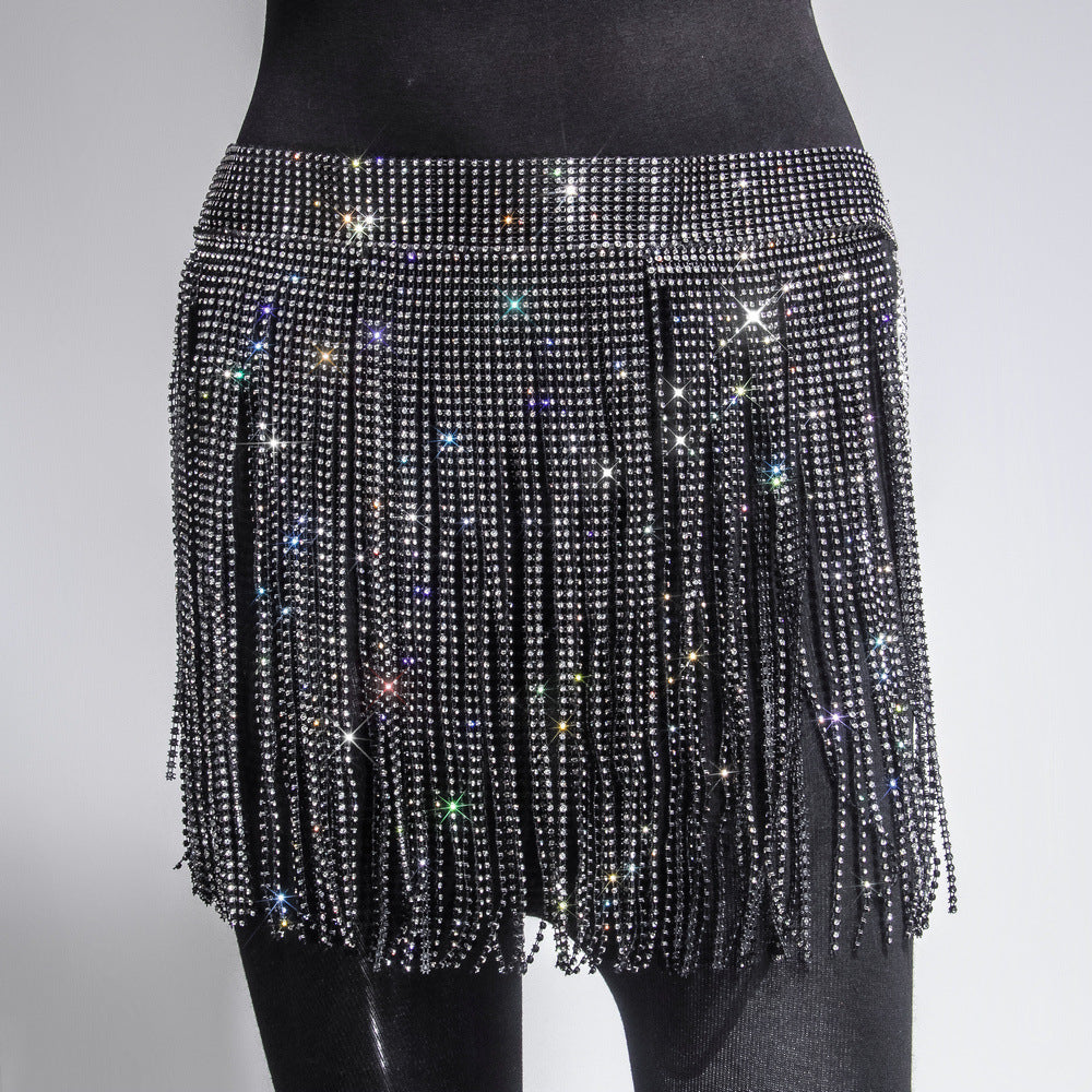 Women's Rhinestone Fishnet Sexy Temperament Strap Stitching Skirts