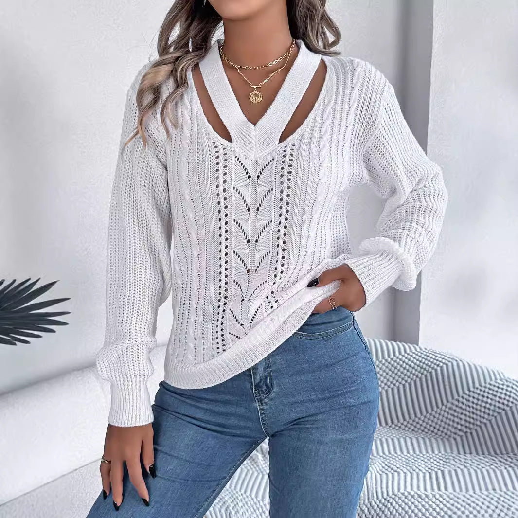 Women's Casual Hollow Out Twist Lantern Sleeve Sweaters