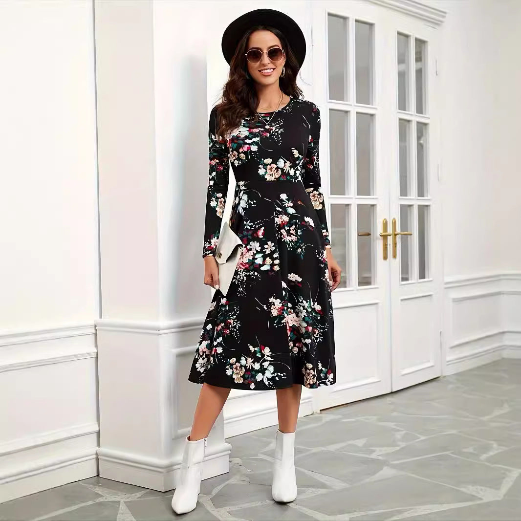 Robe vintage à fleurs pour femmes, manches élégantes, robes mi-longues