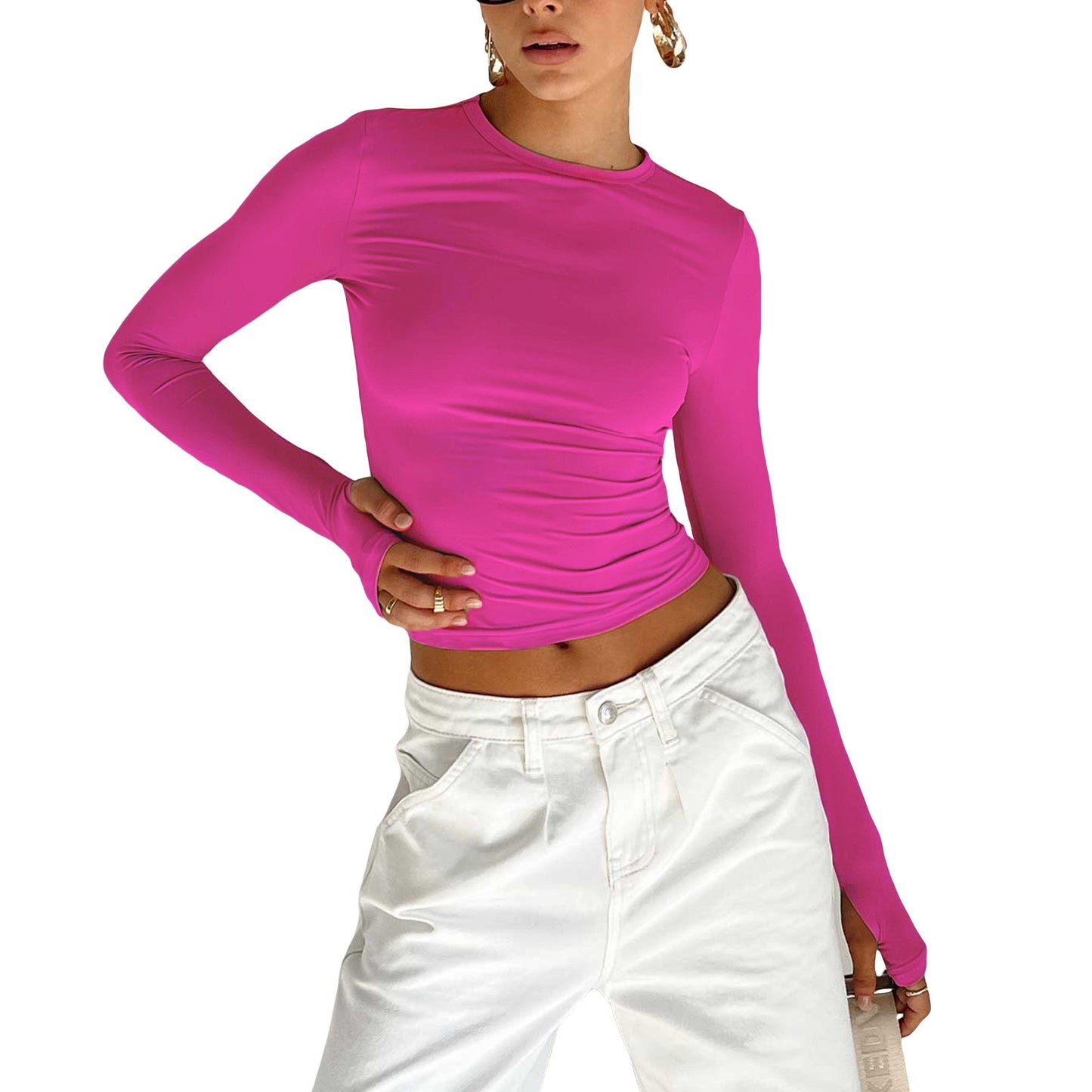 Women's T-shirt Solid Color Round Neck Bottoming Blouses