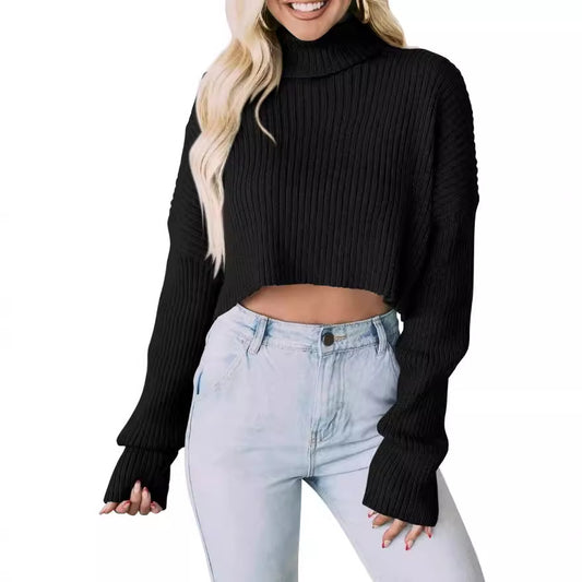 Women's Color Casual Loose Long Sleeve High Sweaters