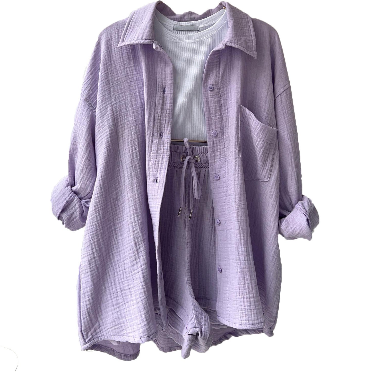 Women's Sleeve Shirt High Waist Drawstring Fashion Suits