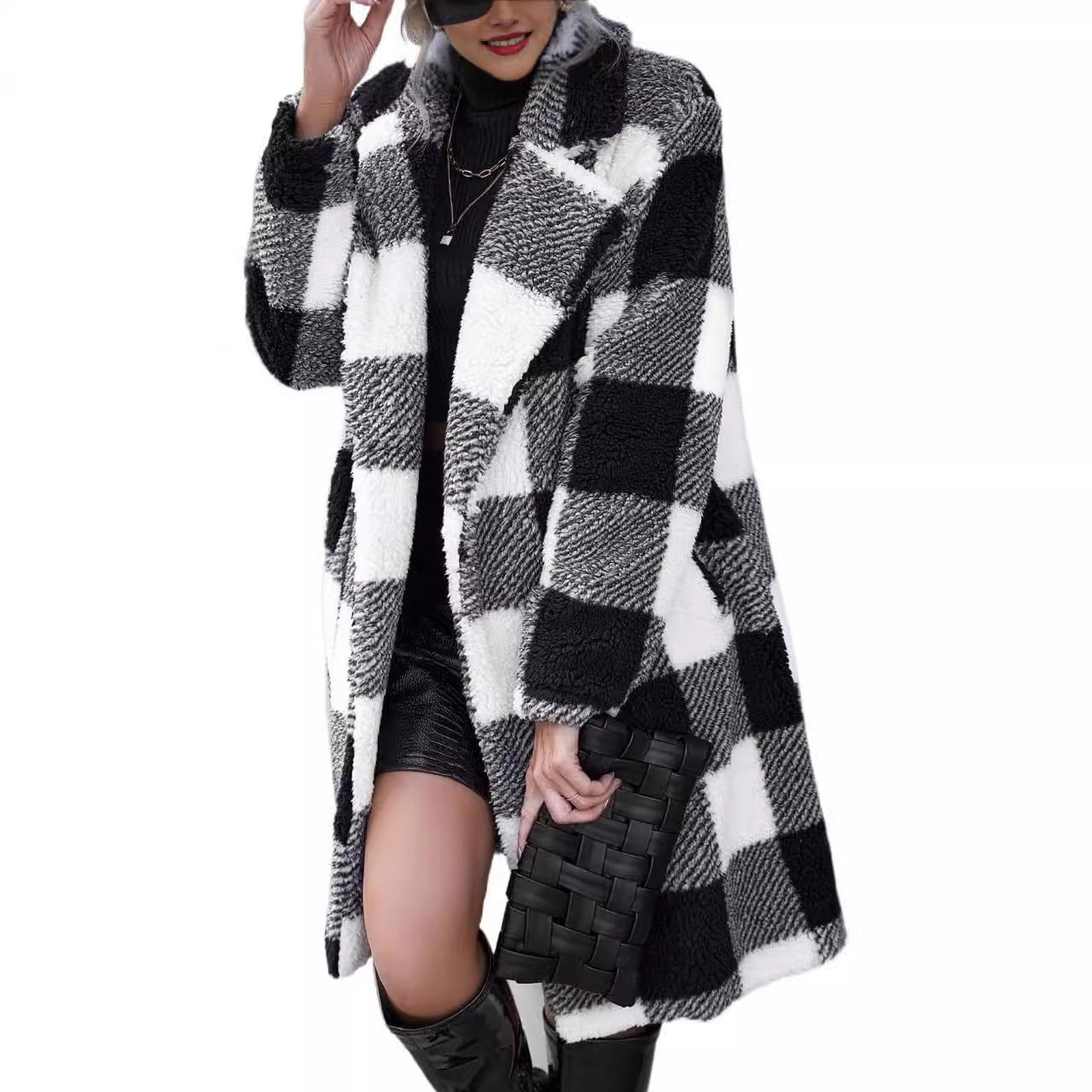 Women's Autumn Lapel Long Sleeve Plaid Loose Coats