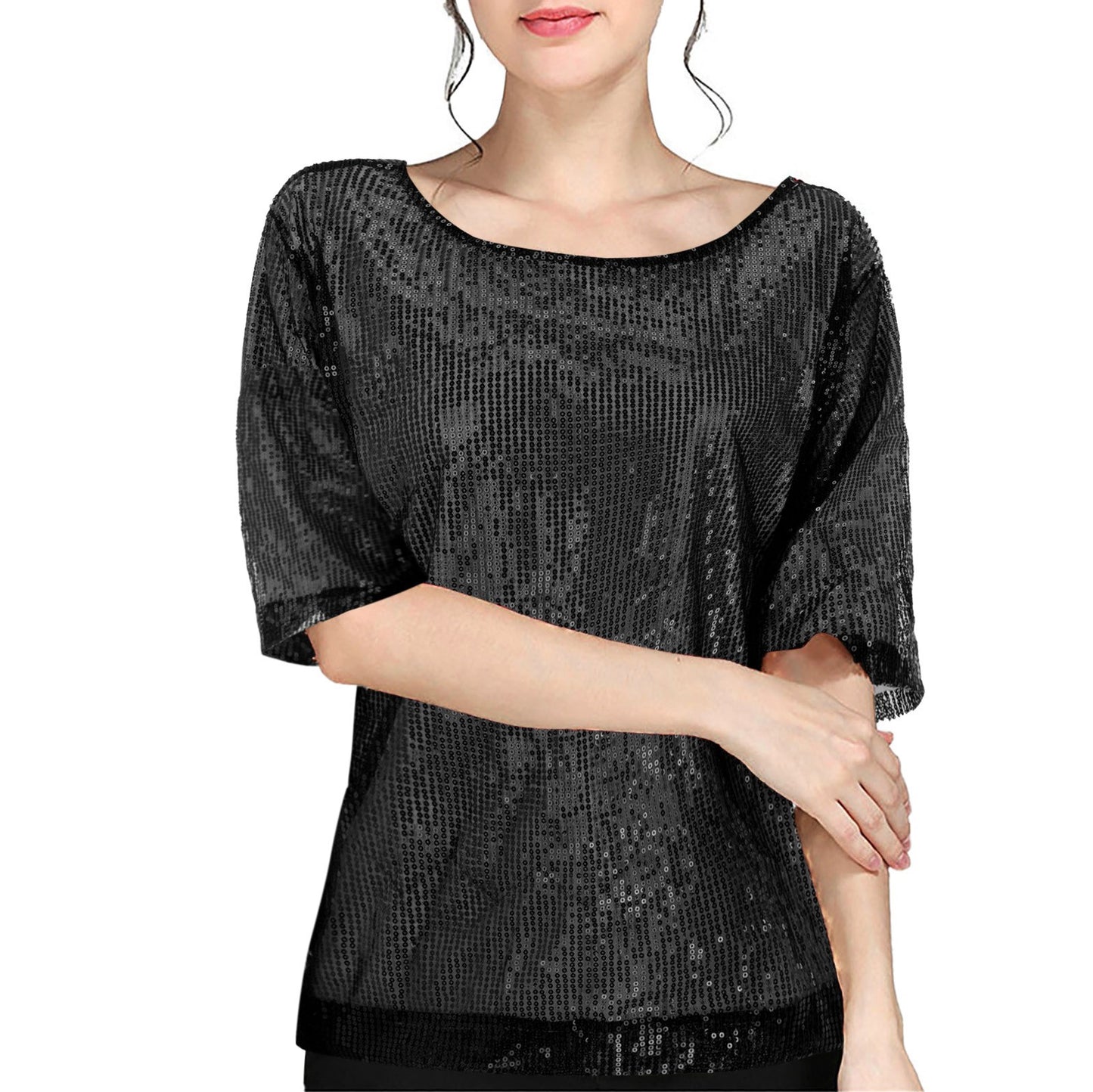 Women's Sleeve Solid Color Sequin Sequined T-shirt Knitwear