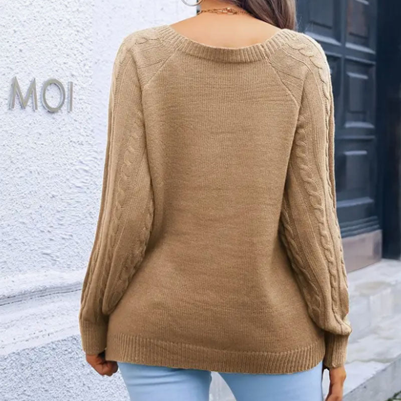 Women's Casual Square Collar Clinch Twist Knitted Knitwear