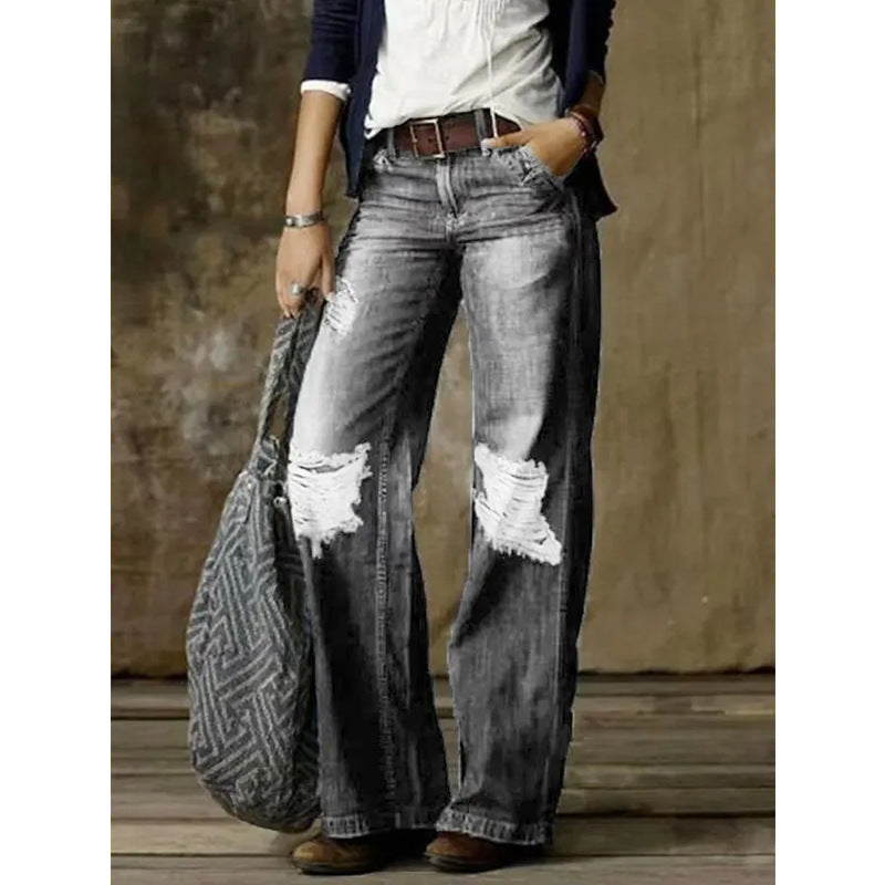 Women's Retro Fashion Casual Straight Wide Leg Jeans