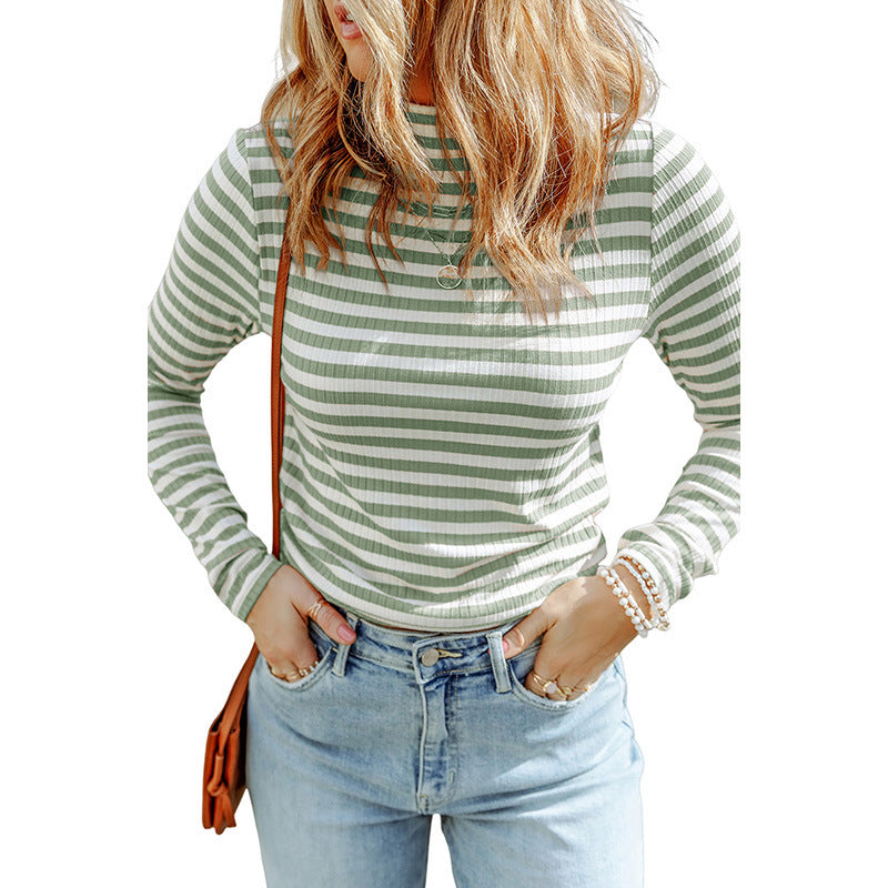 Women's Autumn Striped Casual Pullover Slim Long Knitwear