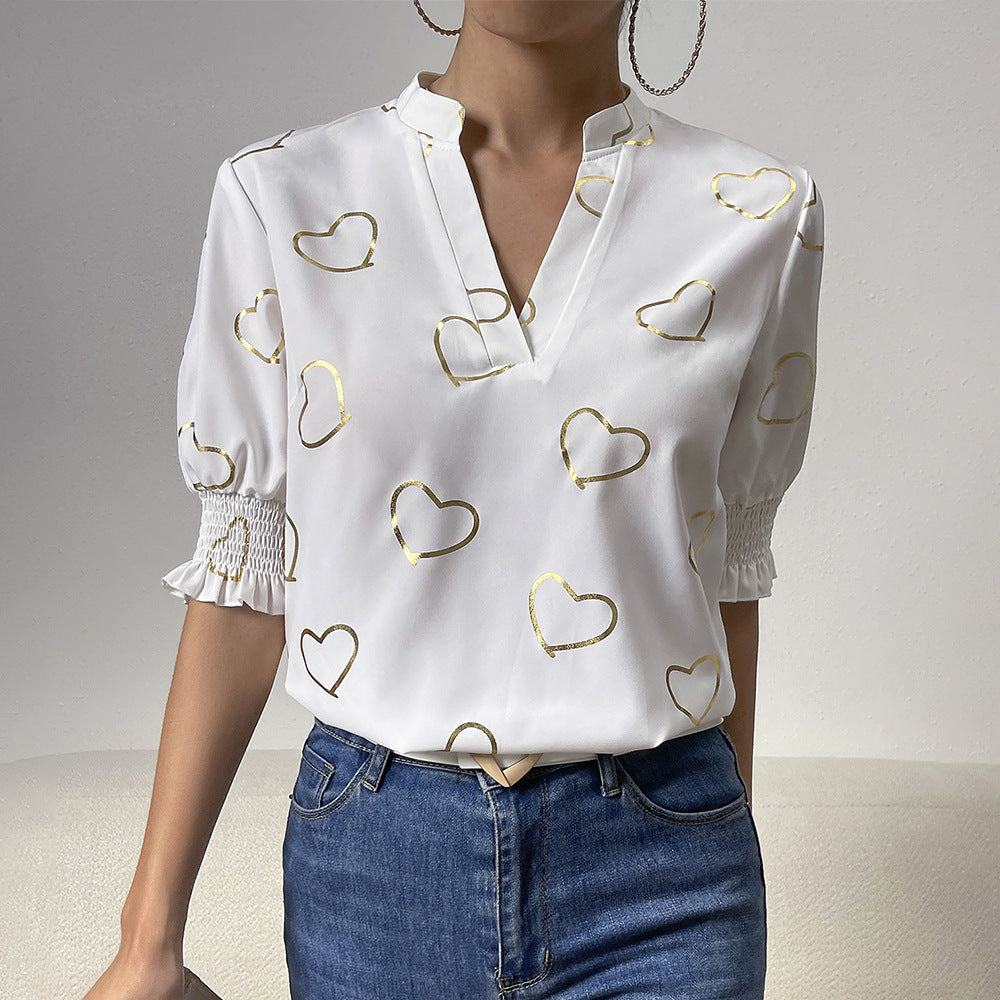 Women's Kai Kuo Heart Printing Shirt Summer Blouses