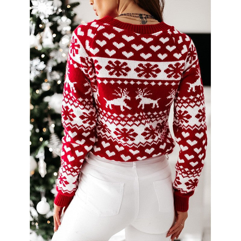 Women's Knitted Christmas Snowflake Long Sleeve Knitwear