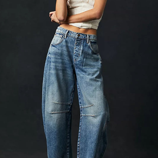 Women's Wide Leg Loose Waist Washed Denim Jeans