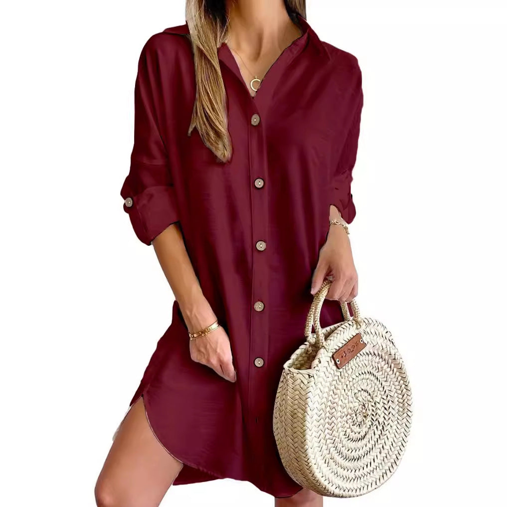 Women's Autumn Casual Long Sleeve Lapel Button Dresses