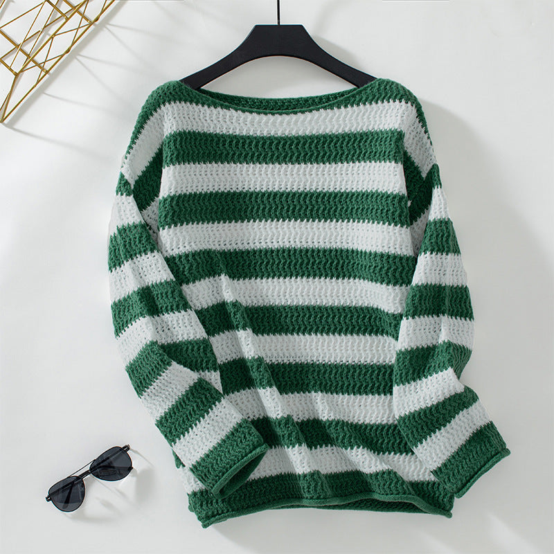 Women's Contrast Color Striped Casual Loose Wear Sweaters