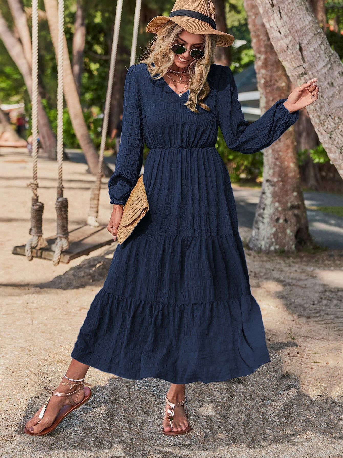 Robe à manches lanternes style printemps pour femmes