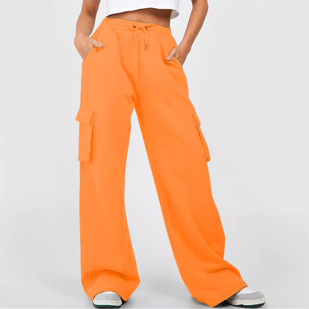 New Pure Color Drawstring Exercise Casual Pants